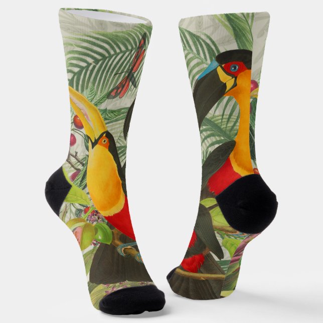 Vibrant Tropical Toucan Birds Art Exotic Jungle  Socks (Angled)