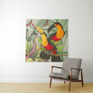 Vibrant Tropical Toucan Birds Art Exotic Jungle Tapestry