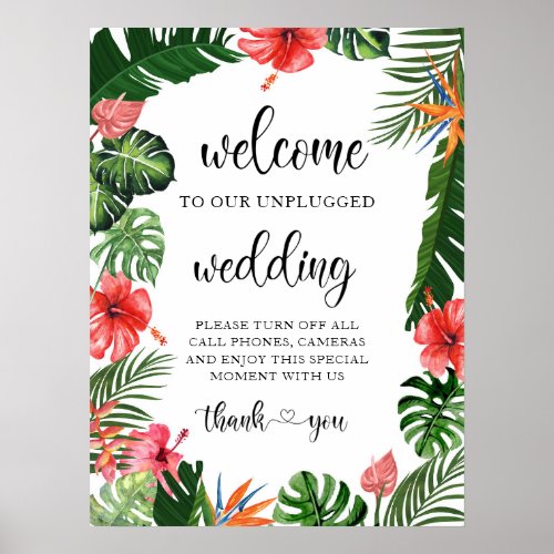 Vibrant Tropical Unplugged Wedding Welcome Sign