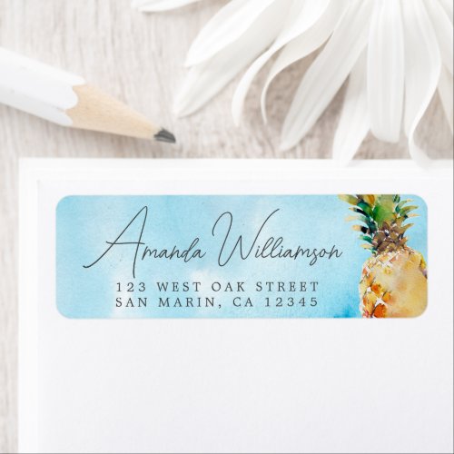 Vibrant Tropical Watercolor Pineapple Label