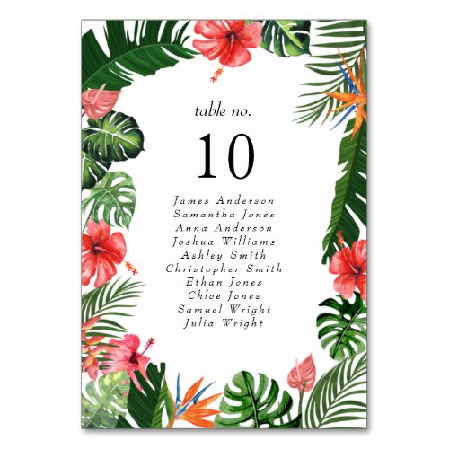 Vibrant Tropical Wedding Seating Chart List Table Number