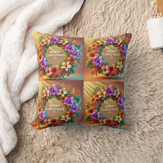 Vibrant Tropical Wreath Christmas Pillow Design. (Blanket)