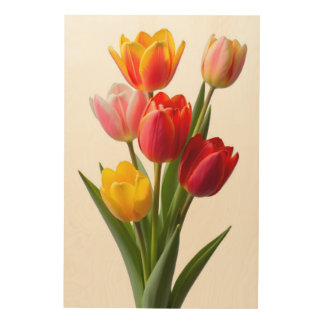 Vibrant Tulip Bouquet Wood Wall Art