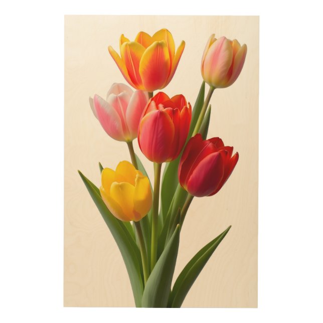 Vibrant Tulip Bouquet Wood Wall Art (Front)