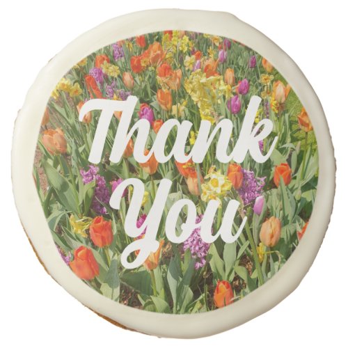 Vibrant Tulip Flower Garden Thank You Sugar Cookie