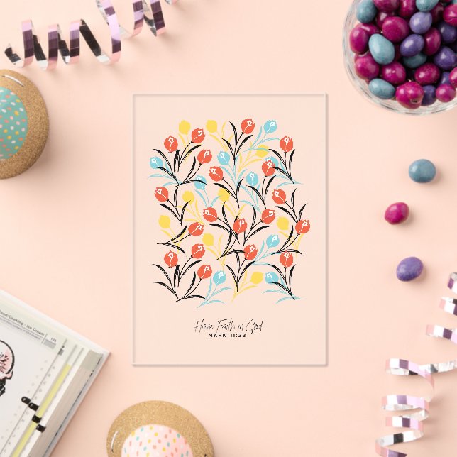 Vibrant Tulip Pattern Floral Design on White Acrylic Invitations (Insitu (Celebration))