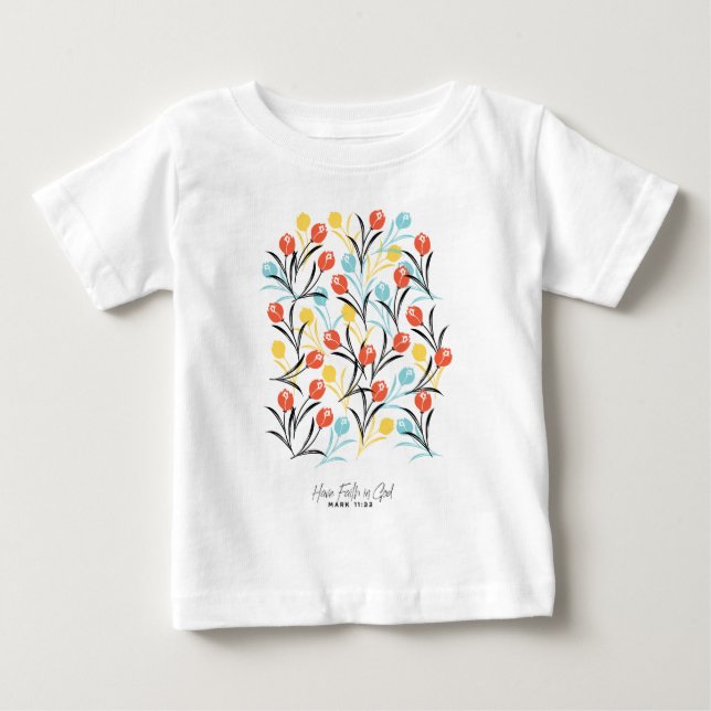 Vibrant Tulip Pattern Floral Design on White Baby T-Shirt (Front)