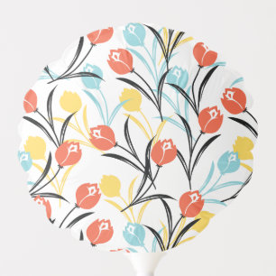 Vibrant Tulip Pattern Floral Design on White Balloon