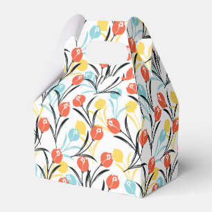 Vibrant Tulip Pattern Floral Design on White Favor Boxes