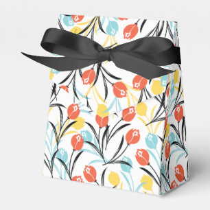 Vibrant Tulip Pattern Floral Design on White Favor Boxes