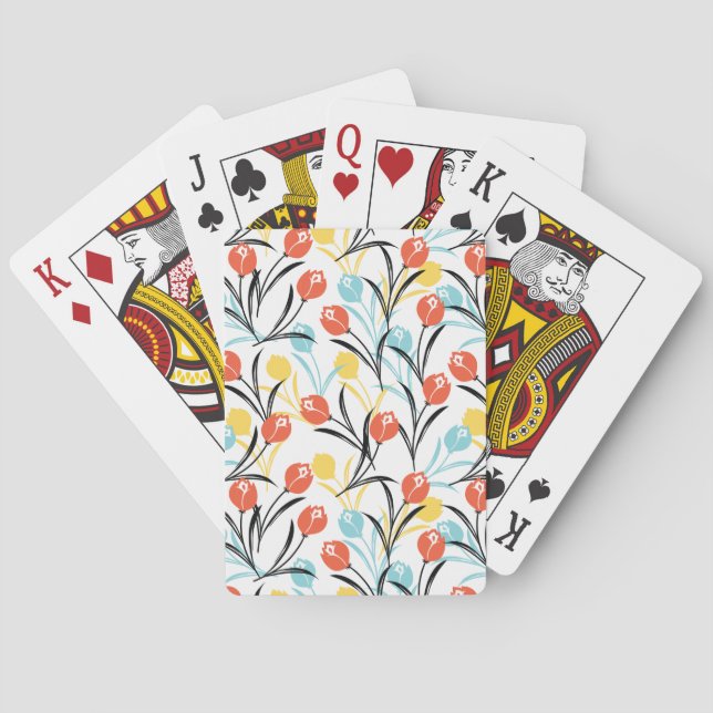 Vibrant Tulip Pattern Floral Design on White Poker Cards (Back)