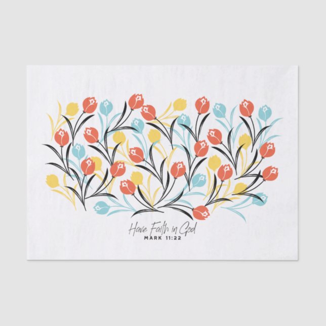 Vibrant Tulip Pattern Floral Design on White Tissue Paper (Front)
