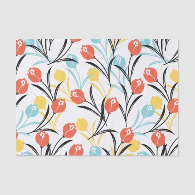 Vibrant Tulip Pattern Floral Design on White Tissue Paper (Front)