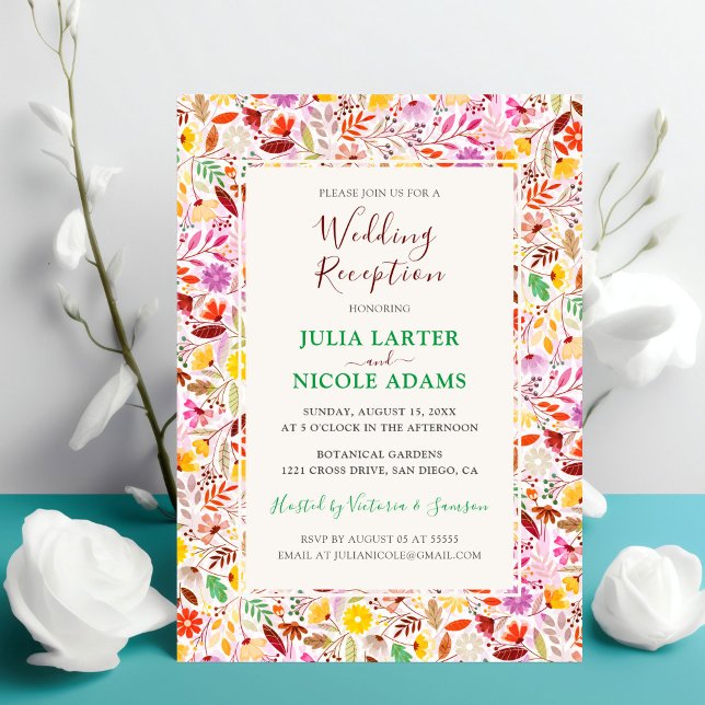 Vibrant Tulip Summer Flowers Wedding Reception Invitation (Creator Uploaded)