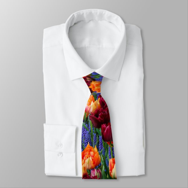 vibrant tulips, hyacinths flowers neck tie (Tied)
