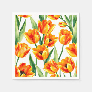 Vibrant Tulips Watercolor Pattern in Bright Yellow Napkins