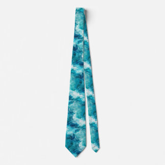 Vibrant Turquoise and Aqua Fluid Art Ocean Waves Neck Tie