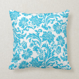 Vibrant Turquoise Damask Throw Pillow