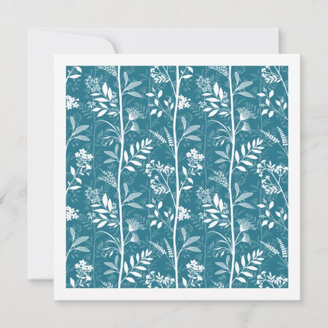 Vibrant Turquoise Garden Dream Botanical Note Card (Front)