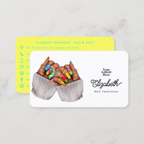 Vibrant Turquoise  Lemon Summer Nail Salon Design Business Card