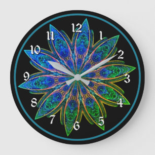 Vibrant Turquoise Lotus Petals Mandala Round Large Clock