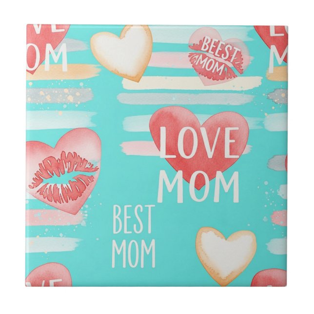 Vibrant Turquoise MOM Appreciation Pop Pattern Ceramic Tile (Front)