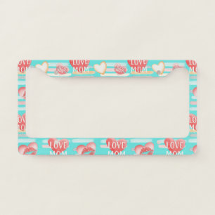 Vibrant Turquoise MOM Appreciation Pop Pattern License Plate Frame