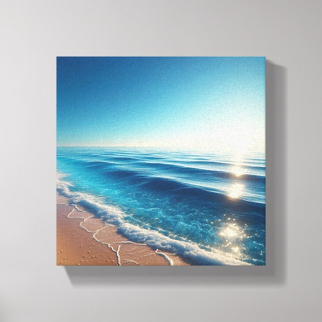 Vibrant Turquoise Ocean Waves with Golden Sand Canvas Print (Front)