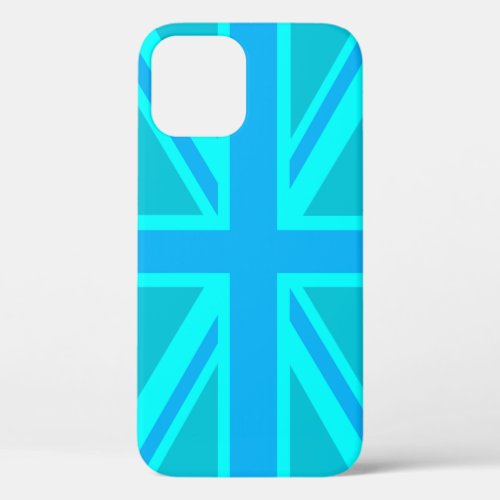 Vibrant Turquoise Union Jack British Flag iPhone 12 Case