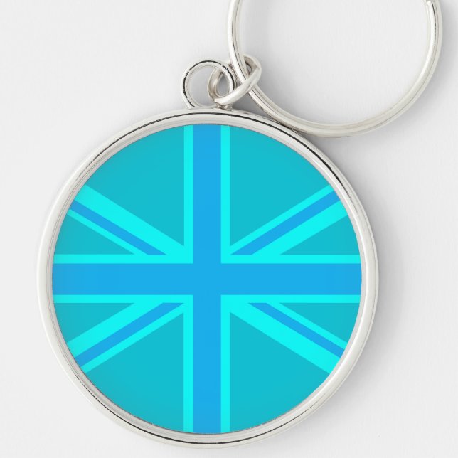 Vibrant Turquoise Union Jack British Flag Keychain (Front)
