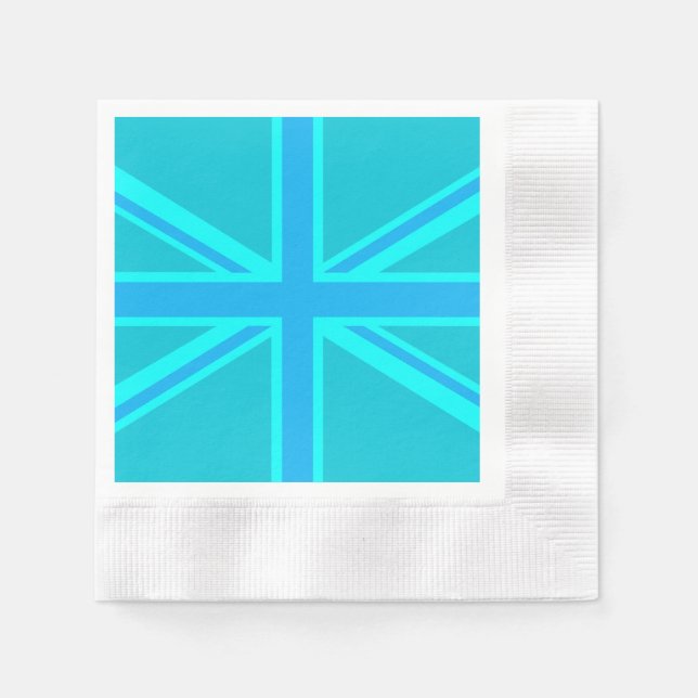 Vibrant Turquoise Union Jack British Flag Paper Napkins (Front)