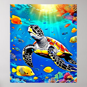 Vibrant Turtle Reef Life Poster