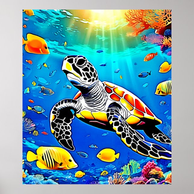 Vibrant Turtle Reef Life Poster (Front)