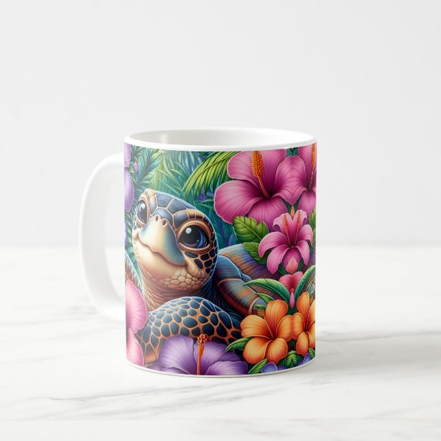 Vibrant Turtle Tropical Coffee Mug (Front Left)