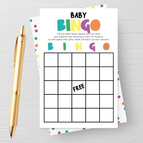 Vibrant Typography Bingo Baby Shower Game