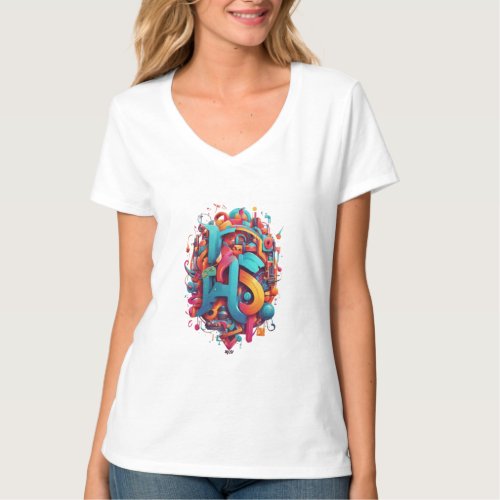 Vibrant Typography Expressive Graphic Letters T_Shirt