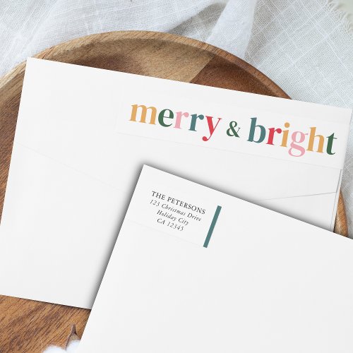 Vibrant Typography Merry  Bright Modern Christmas Wrap Around Label