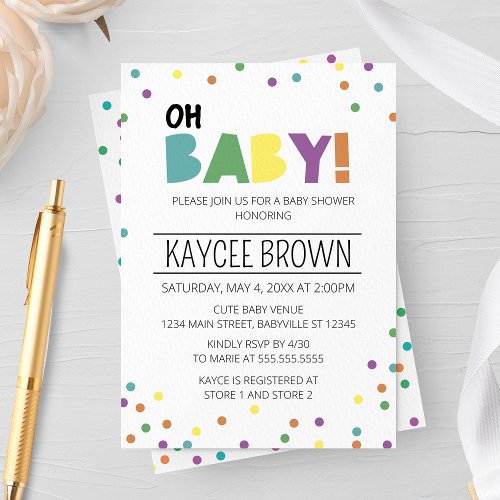 Vibrant Typography Oh Baby Baby Shower Invitation