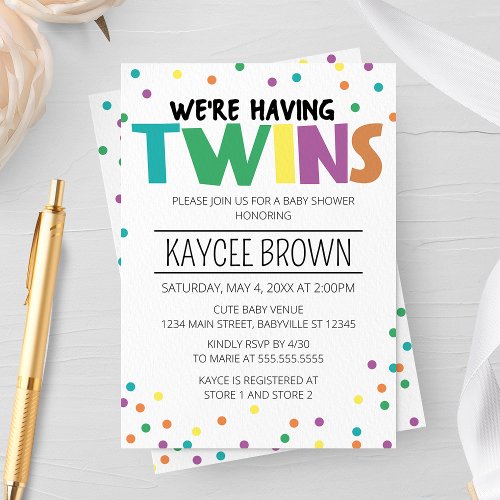 Vibrant Typography Were Having Twins Baby Shower Invitation