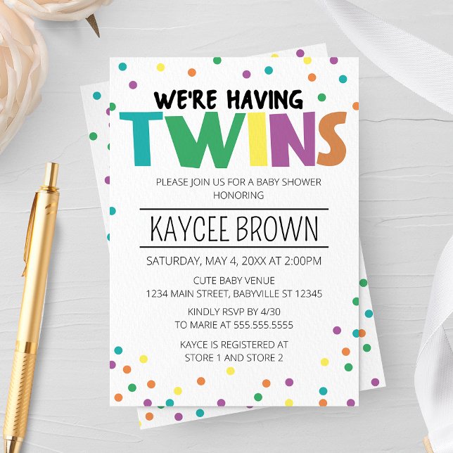 Vibrant Typography We're Having Twins Baby Shower Invitation (Creator Uploaded)