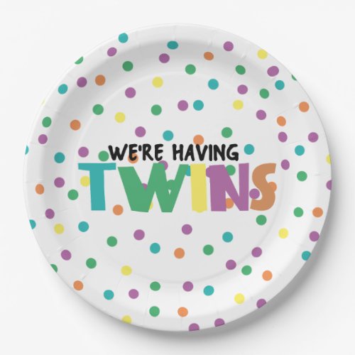Vibrant Typography Were Having Twins Baby Shower Paper Plates