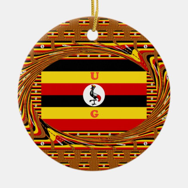 Vibrant Uganda Flag-Inspired Art Ceramic Ornament (Front)