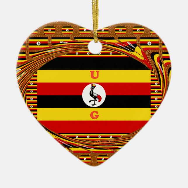 Vibrant Uganda Flag-Inspired Art Ceramic Ornament (Front)