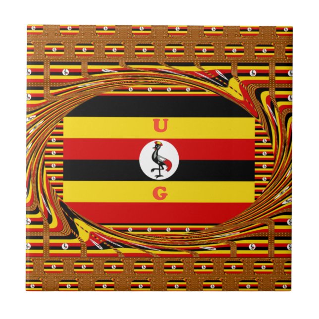 Vibrant Uganda Flag-Inspired Art Ceramic Tile (Front)