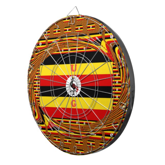 Vibrant Uganda Flag-Inspired Art Dartboard With Darts (Front Right)