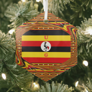 Vibrant Uganda Flag-Inspired Art Glass Ornament