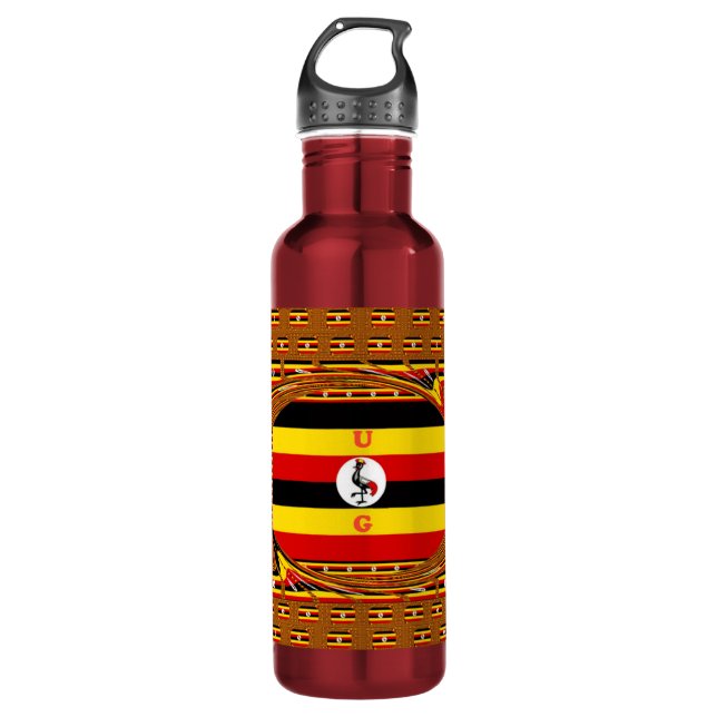 Vibrant Uganda Flag-Inspired Art Water Bottle (Front)