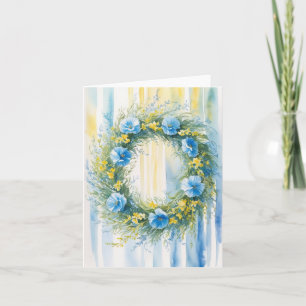 Vibrant Ukrainian Flag Color Watercolor Wreath Card