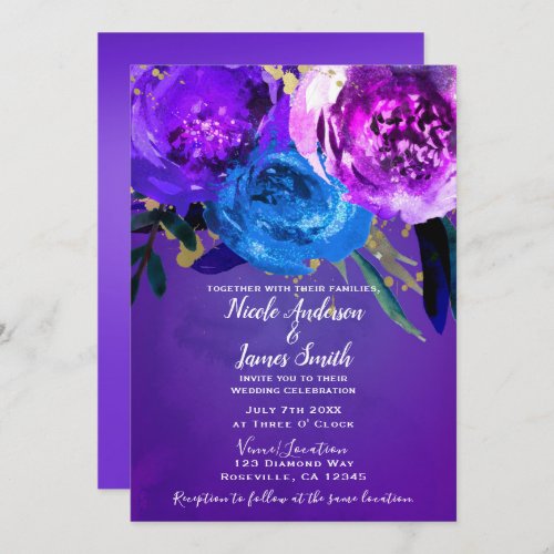 Vibrant Ultra Violet Purple Floral Fantasy Wedding Invitation