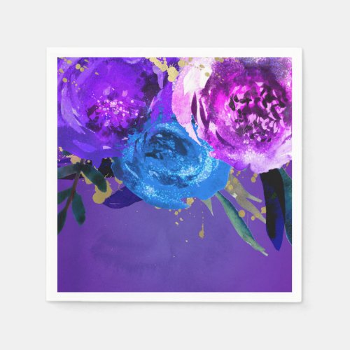 Vibrant Ultra Violet Purple Floral Fantasy Wedding Paper Napkins